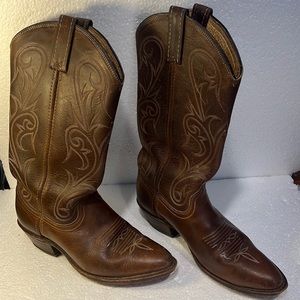 Dan Post Brown Leather Embroidered Western Cowboy Boots